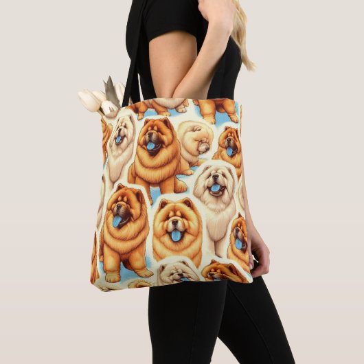Retro Chow-Chow Naadloos Patroon Tote Bag (Dichtbij)