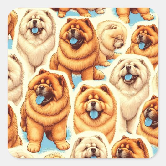 Retro Chow-Chow Naadloos Patroon Vierkante Sticker (Voorkant)