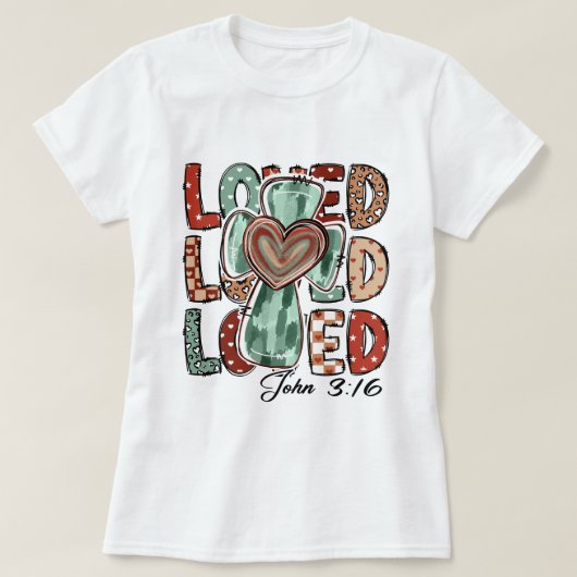 Retro Christelijk Kruis Geliefd Johannes 3:16 T-shirt (Design voorkant)