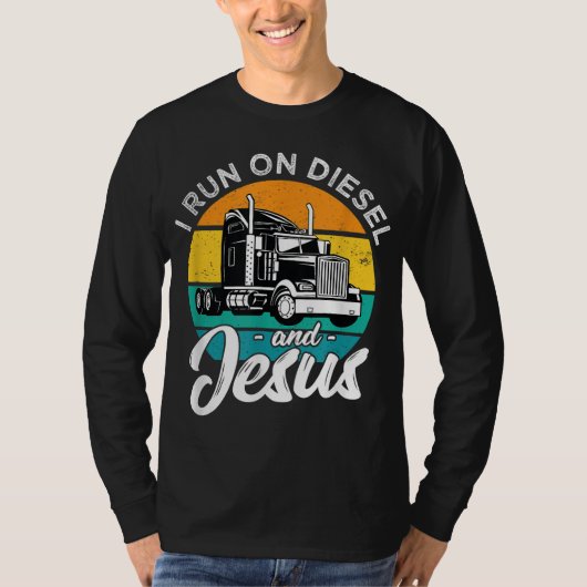 Retro Christelijke vrachtwagenchauffeur bij diesel T-shirt (Voorkant)