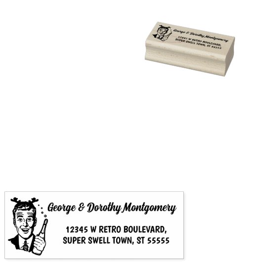 Retro Christmas 1950s Man naam en retour adres Rubberstempel (Gestempeld)