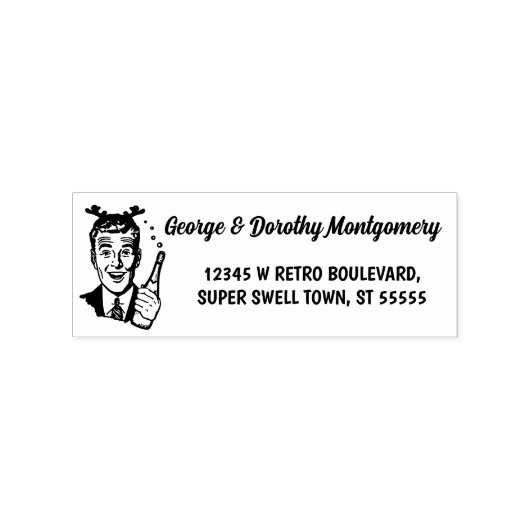 Retro Christmas 1950s Man naam en retour adres Rubberstempel (Afrduk)
