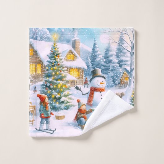 Retro Christmas 1950's Snowman  Bad Handdoek (Wasdoekje)