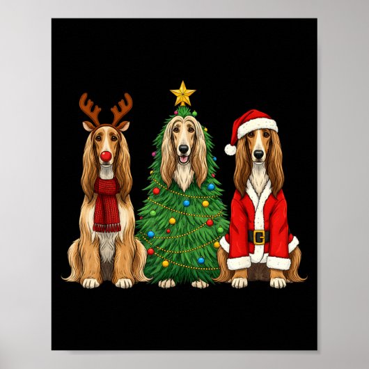 Retro Christmas Afghan Hound Santa Reindeer Dog Lo Poster (Voorkant)