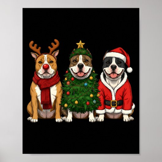 Retro Christmas American Bully Santa Reindeer Dog  Poster (Voorkant)