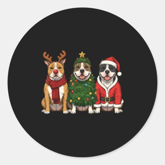 Retro Christmas American Bully Santa Reindeer Dog  Ronde Sticker (Voorkant)