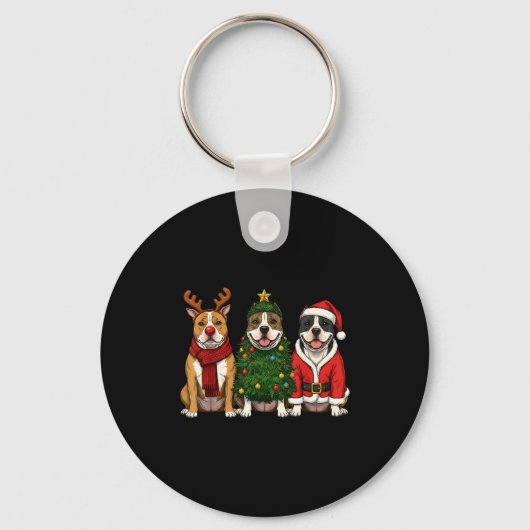 Retro Christmas American Bully Santa Reindeer Dog  Sleutelhanger (Voorkant)