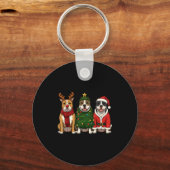 Retro Christmas American Bully Santa Reindeer Dog  Sleutelhanger (Voorkant)