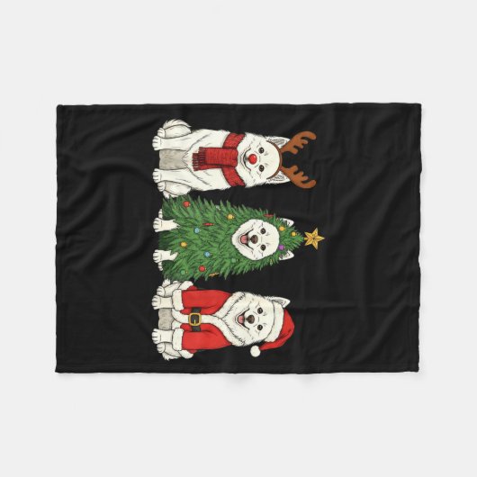 Retro Christmas American Eskimo Dog Santa Reindeer Fleece Deken (Voorkant (Horizontaal))