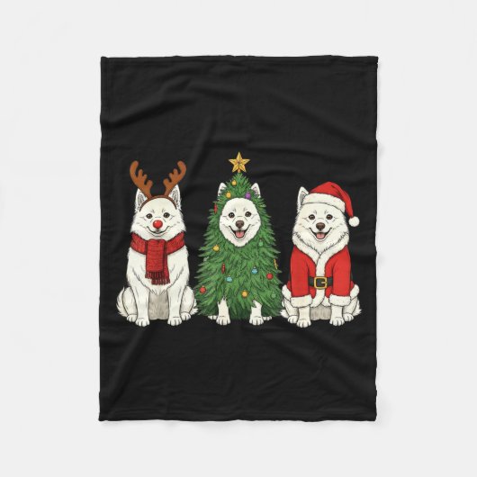 Retro Christmas American Eskimo Dog Santa Reindeer Fleece Deken (Voorkant)