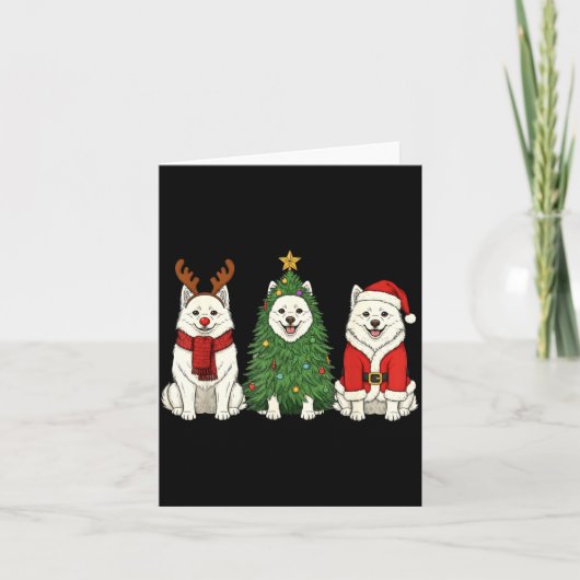 Retro Christmas American Eskimo Dog Santa Reindeer Kaart (Voorkant)
