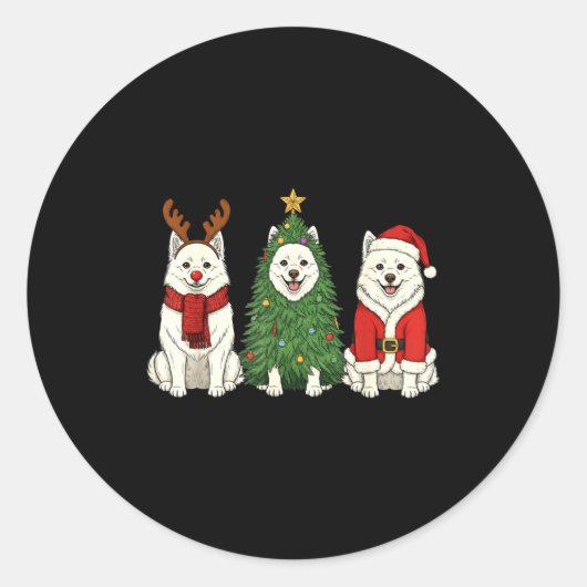 Retro Christmas American Eskimo Dog Santa Reindeer Ronde Sticker (Voorkant)