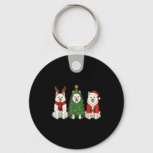 Retro Christmas American Eskimo Dog Santa Reindeer Sleutelhanger (Voorkant)