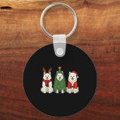 Retro Christmas American Eskimo Dog Santa Reindeer Sleutelhanger (Voorkant)