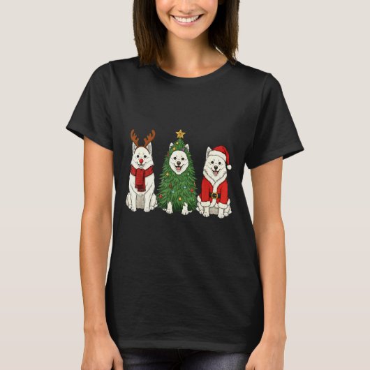 Retro Christmas American Eskimo Dog Santa Reindeer T-shirt (Voorkant)