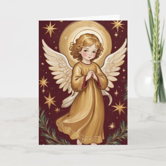 Retro Christmas Angel Art Aangepaste tekst Kaart (Voorkant)