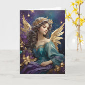 Retro Christmas Angel Art Custom Bericht Kaart (Gele Bloem)