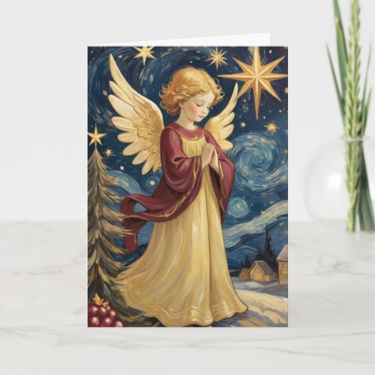 Retro Christmas Angel Art Voeg je eigen bericht to Feestdagen Kaart (Voorkant)