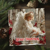 Retro Christmas angel digital winter greeting card Feestdagenkaart