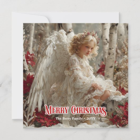 Retro Christmas angel digital winter greeting card Feestdagenkaart (Voorkant)