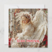 Retro Christmas angel printable winter greeting Feestdagenkaart (Voorkant)