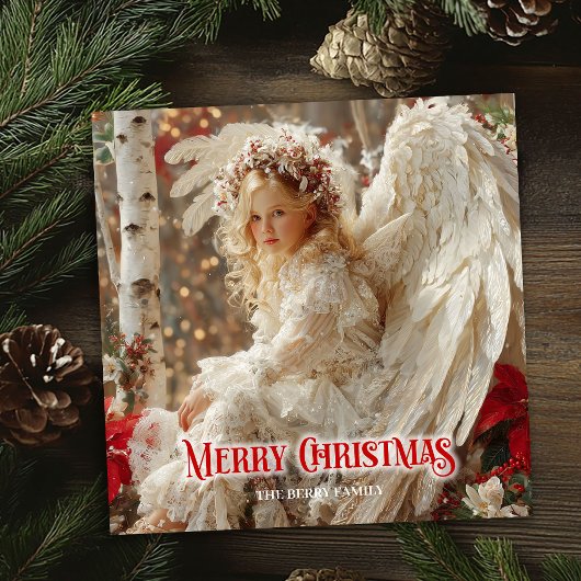 Retro Christmas angel printable winter greeting Feestdagenkaart