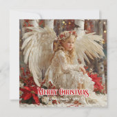 Retro Christmas angel red and gold artistic card Feestdagenkaart (Voorkant)
