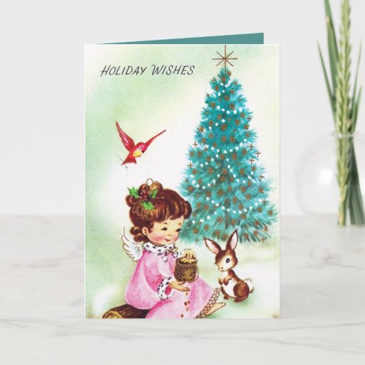  retro Christmas Angel tekstkaart toevoegen Feestdagen Kaart (Voorkant)