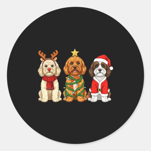 Retro Christmas Ao Santa Reindeer Dog Lover  Ronde Sticker (Voorkant)
