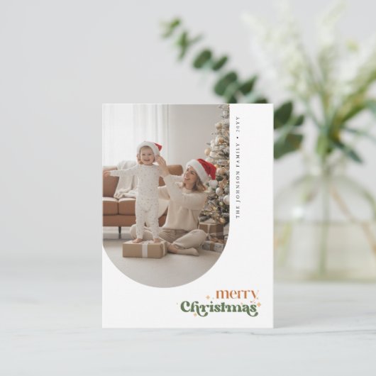 Retro Christmas Arch Frame Family Photo Postcard Briefkaart (Staand voorkant)