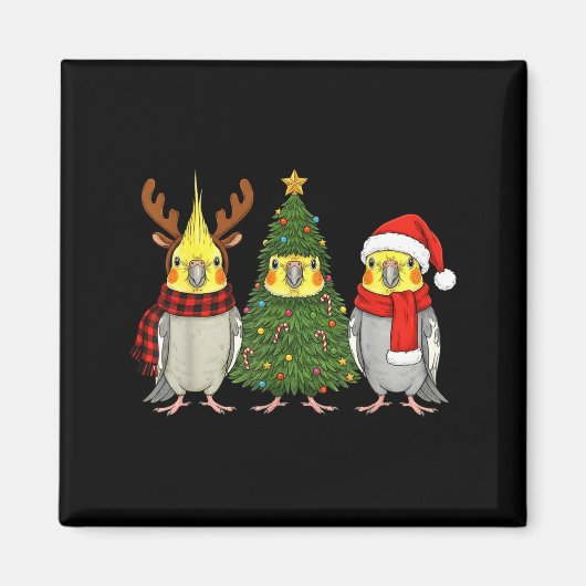 Retro Christmas Atiel Parrot Santa Reindeer Magneet (Voorkant)