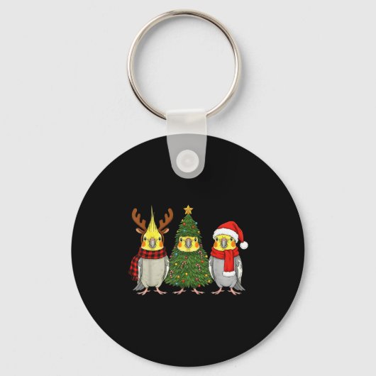 Retro Christmas Atiel Parrot Santa Reindeer  Sleutelhanger (Voorkant)