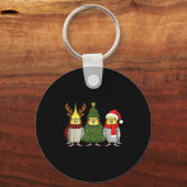 Retro Christmas Atiel Parrot Santa Reindeer  Sleutelhanger (Voorkant)