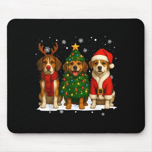 Retro Christmas Beagle Santa Reindeer Dog Lover Muismat (Voorkant)