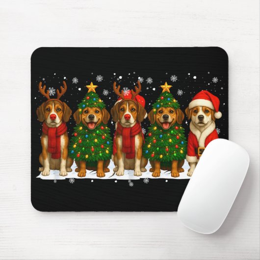 Retro Christmas Beagle Santa Reindeer Dog Lover  Muismat (Met muis)