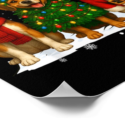 Retro Christmas Beagle Santa Reindeer Dog Lover  Poster (Hoek)
