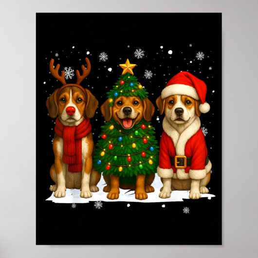 Retro Christmas Beagle Santa Reindeer Dog Lover  Poster (Voorkant)