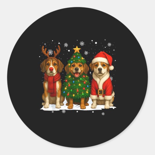 Retro Christmas Beagle Santa Reindeer Dog Lover Ronde Sticker (Voorkant)