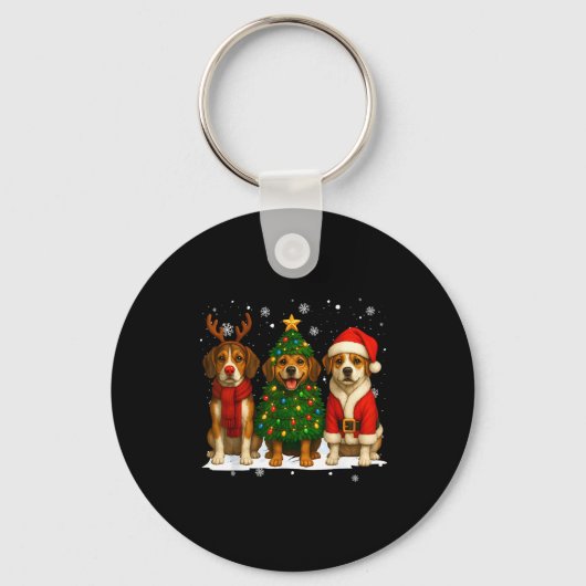 Retro Christmas Beagle Santa Reindeer Dog Lover  Sleutelhanger (Voorkant)