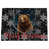 Retro Christmas bear midnight snowy landscape Groot Cadeauzakje (Voorkant)