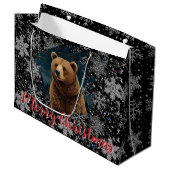 Retro Christmas bear midnight snowy landscape Groot Cadeauzakje (Voorkant Gekanteld)