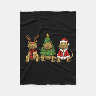 Retro Christmas Bearded Dragon Santa Reindeer  Fleece Deken