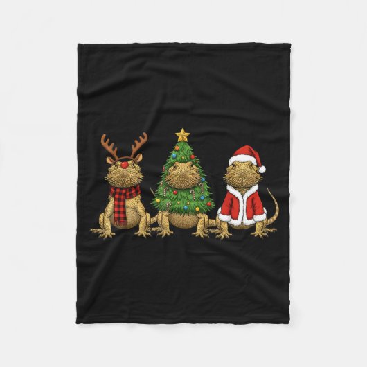 Retro Christmas Bearded Dragon Santa Reindeer  Fleece Deken (Voorkant)