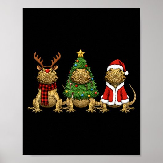 Retro Christmas Bearded Dragon Santa Reindeer  Poster (Voorkant)