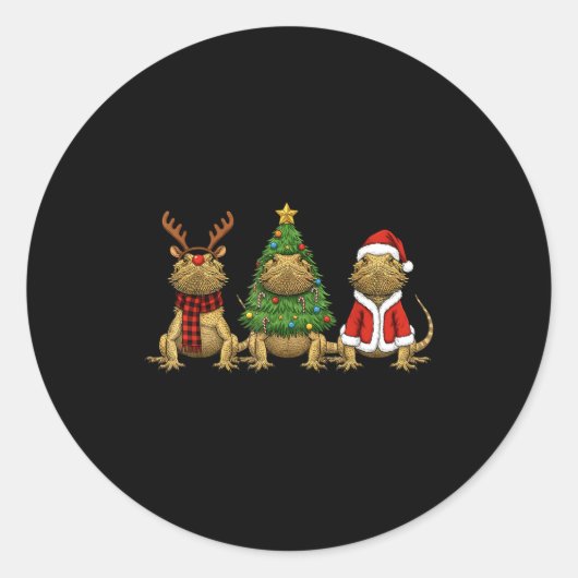 Retro Christmas Bearded Dragon Santa Reindeer Ronde Sticker (Voorkant)
