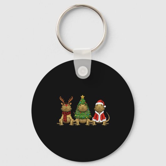 Retro Christmas Bearded Dragon Santa Reindeer  Sleutelhanger (Voorkant)