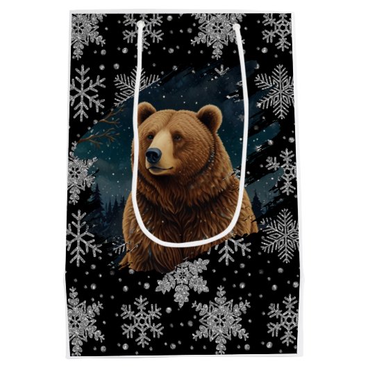 Retro Christmas beer middernacht sneeuwlandschap Medium Cadeauzakje (Achterkant)