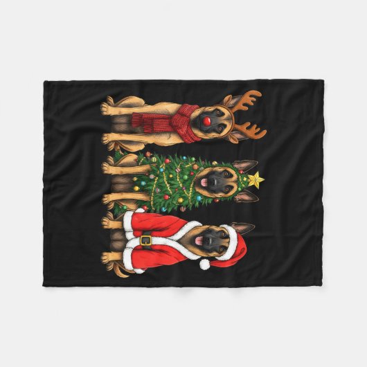 Retro Christmas Belgian Malinois Santa Reindeer Do Fleece Deken (Voorkant (Horizontaal))