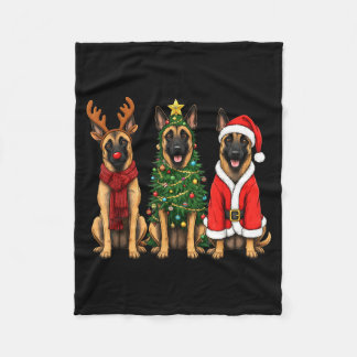Retro Christmas Belgian Malinois Santa Reindeer Do Fleece Deken