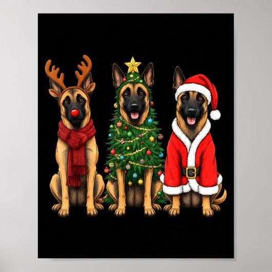 Retro Christmas Belgian Malinois Santa Reindeer Do Poster (Voorkant)